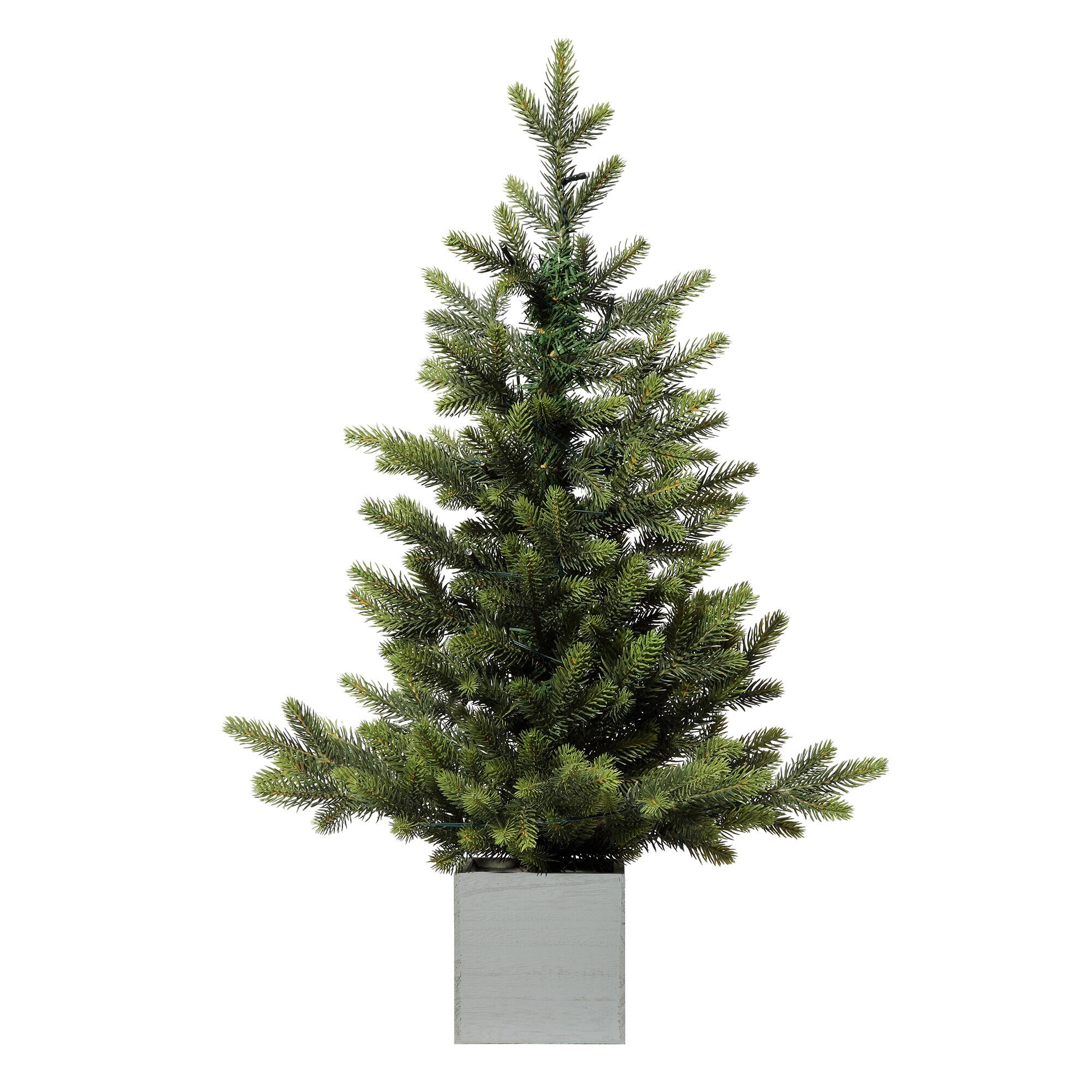 2.5ft. Pre-Lit Fraser Fir Artifical Christmas Tree in Wooden Pot, Warm White LED Lights